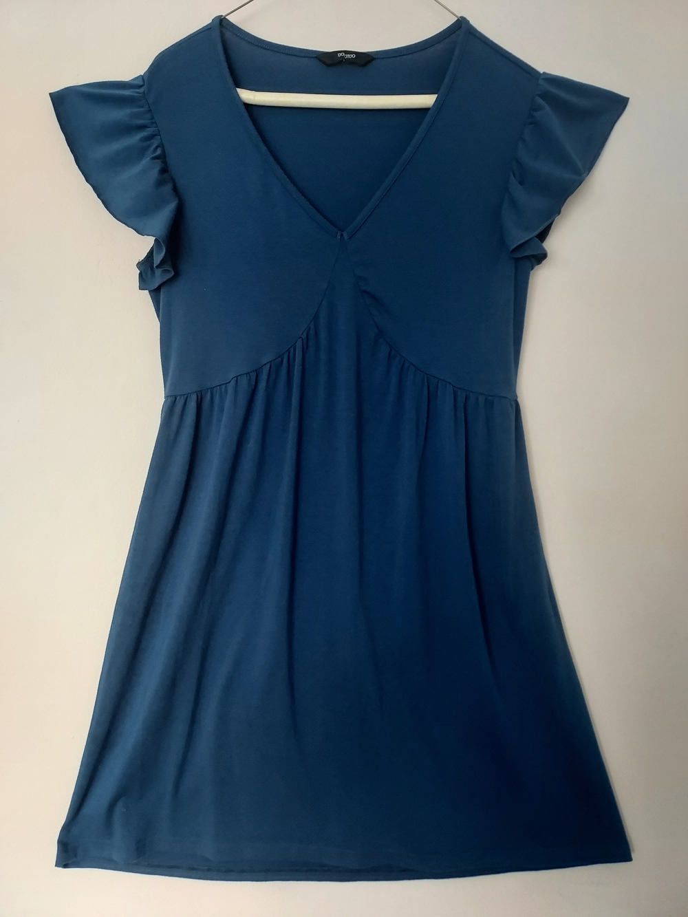Dokotoo Classic V-Neck Flutter Sleeve Dress in Navy Blue Casual Relaxed Spring